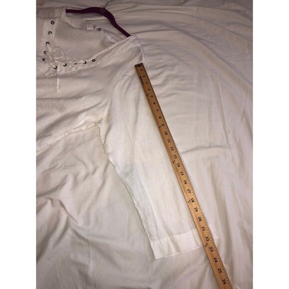 Artisan NY Linen Tunic Size 1X White Long Sleeve Grommet Lace Up Neckline Plus - Picture 7 of 8